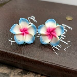 Y2K Tropical Plumeria Flower Earrings Handmade Beachy Floral